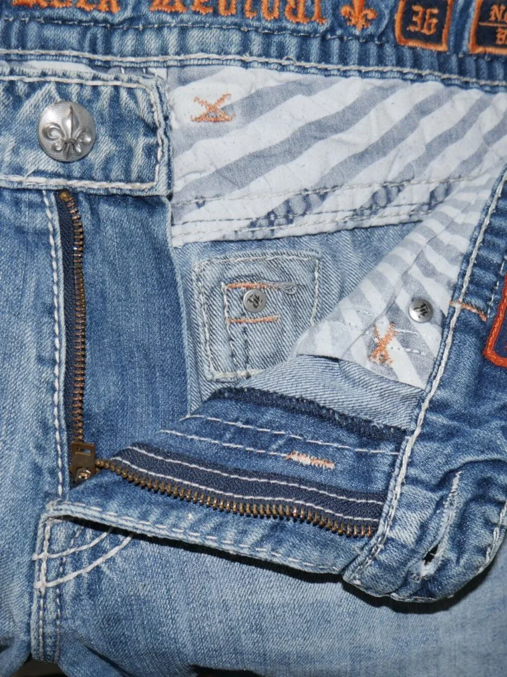 Rock Revival Nelson Bootcut Jeans Men 36x34 Light Wash Distressed Thick Stitched